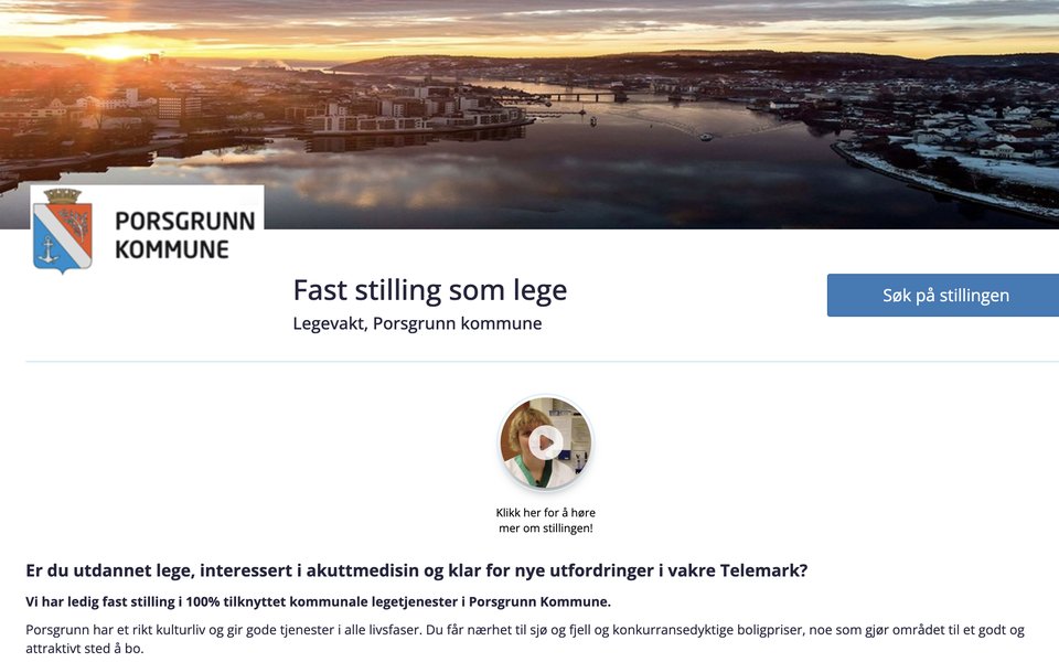 Stillingsannonse fra Porsgrunn kommune