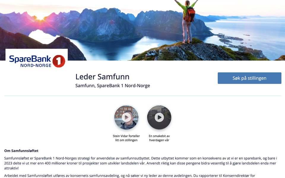 Stillingsannonse fra SpareBank 1 Nord-Norge