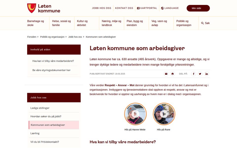 Karrieresiden til Løten kommune